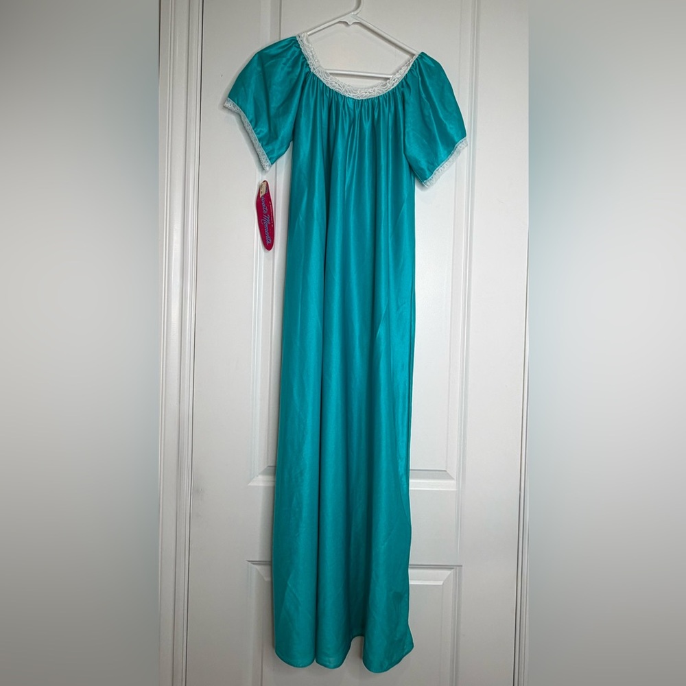 Vintage Private Moments Long Nightgown women’s size M OS Teal NWT Grannycore - Picture 6 of 9
